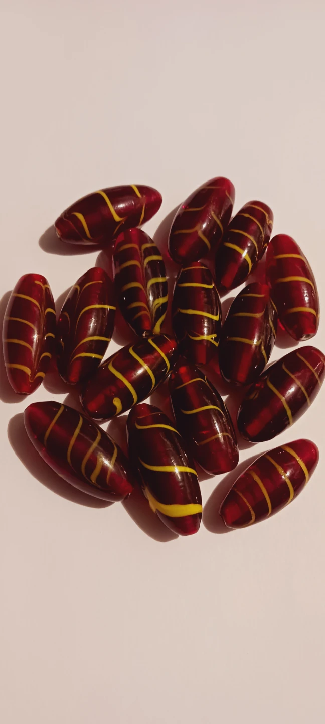Italian Glass Beads Red Yellow Striped Oval Bead Craft Supplies