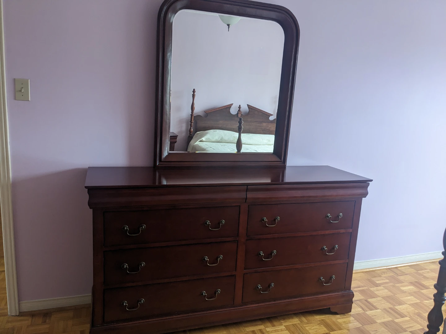 Dark Cherry Wood Dresser with Mirror