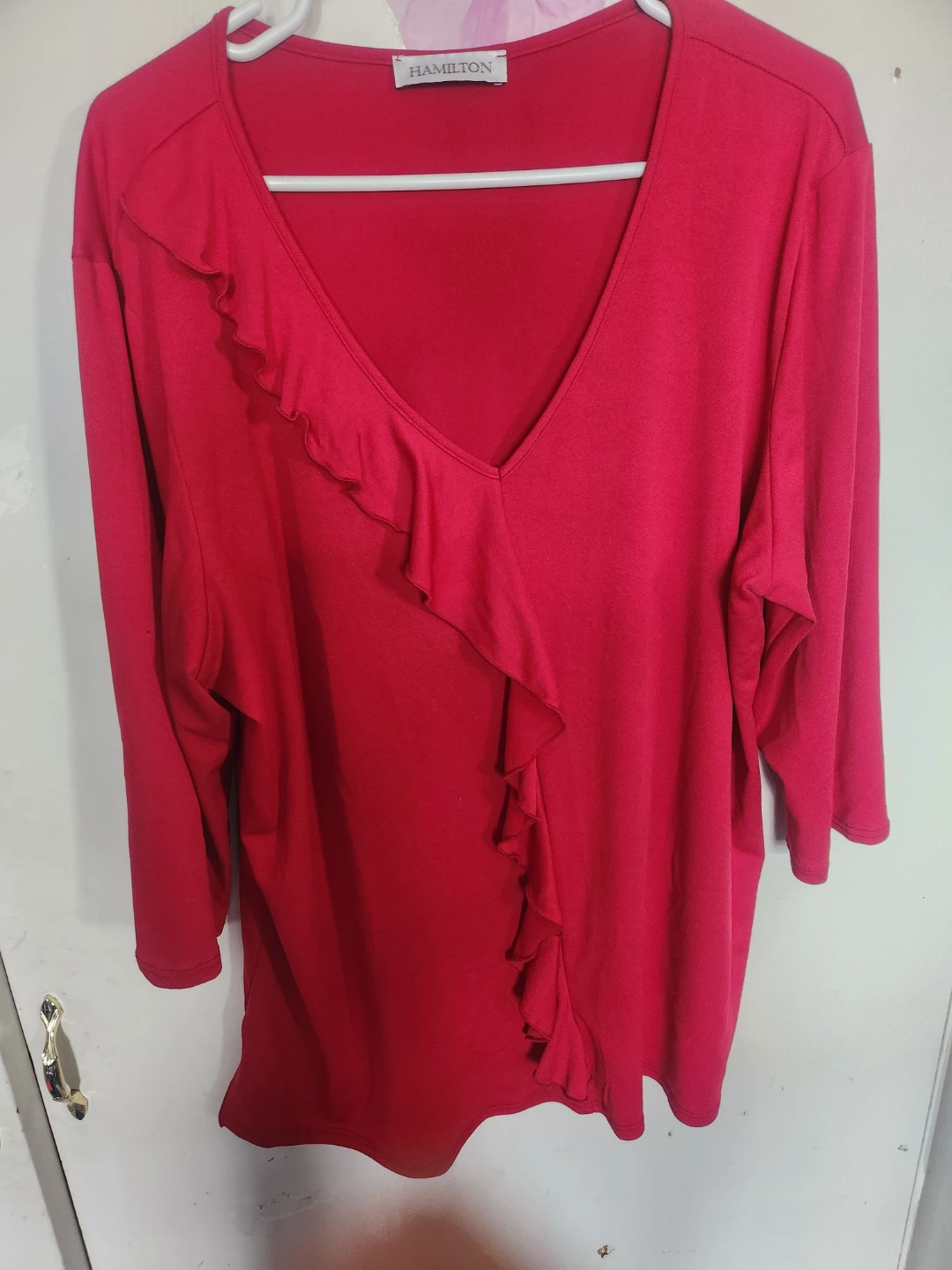Hamilton Red Ruffled V-Neck Top - photo 2