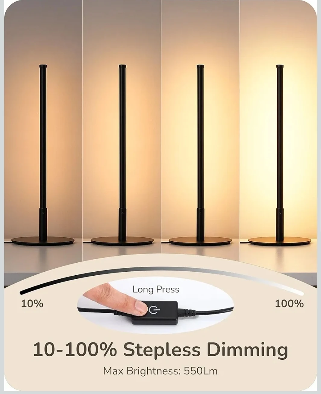 LED Table Lamp Minimalist Bedside Light Black Touch Dimmable - photo 2