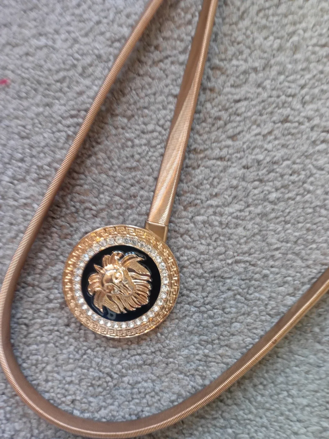 Gold Elastic Belt with Lion Head Buckle