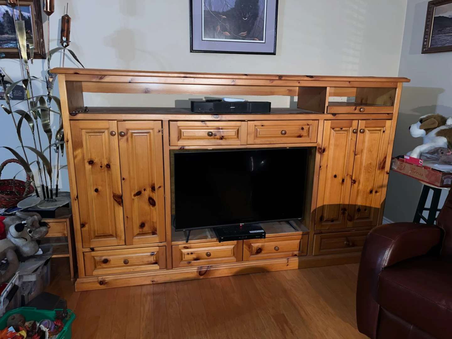 Custom Solid Wood Entertainment Unit with Pull-Out Shelf