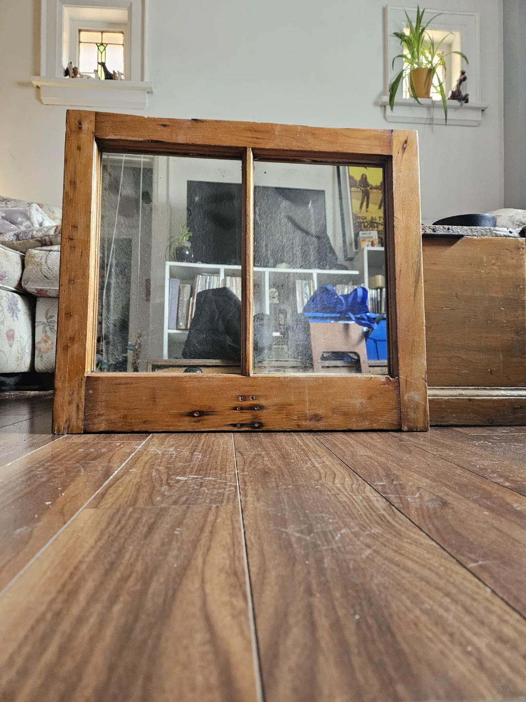 Vintage Wooden Framed Double Pane Mirror