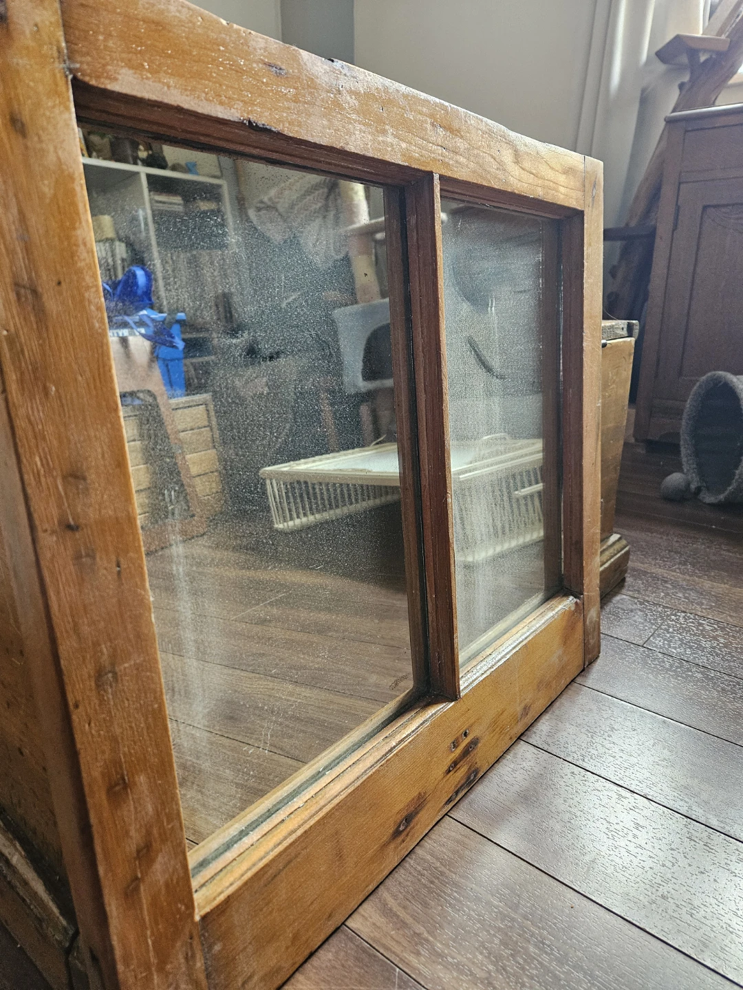 Vintage Wooden Framed Double Pane Mirror - photo 2