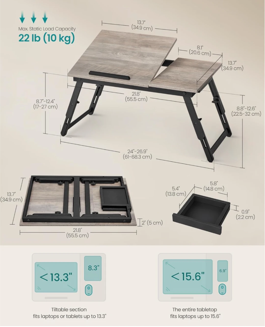 Adjustable Laptop Bed Tray with Drawer - photo 5