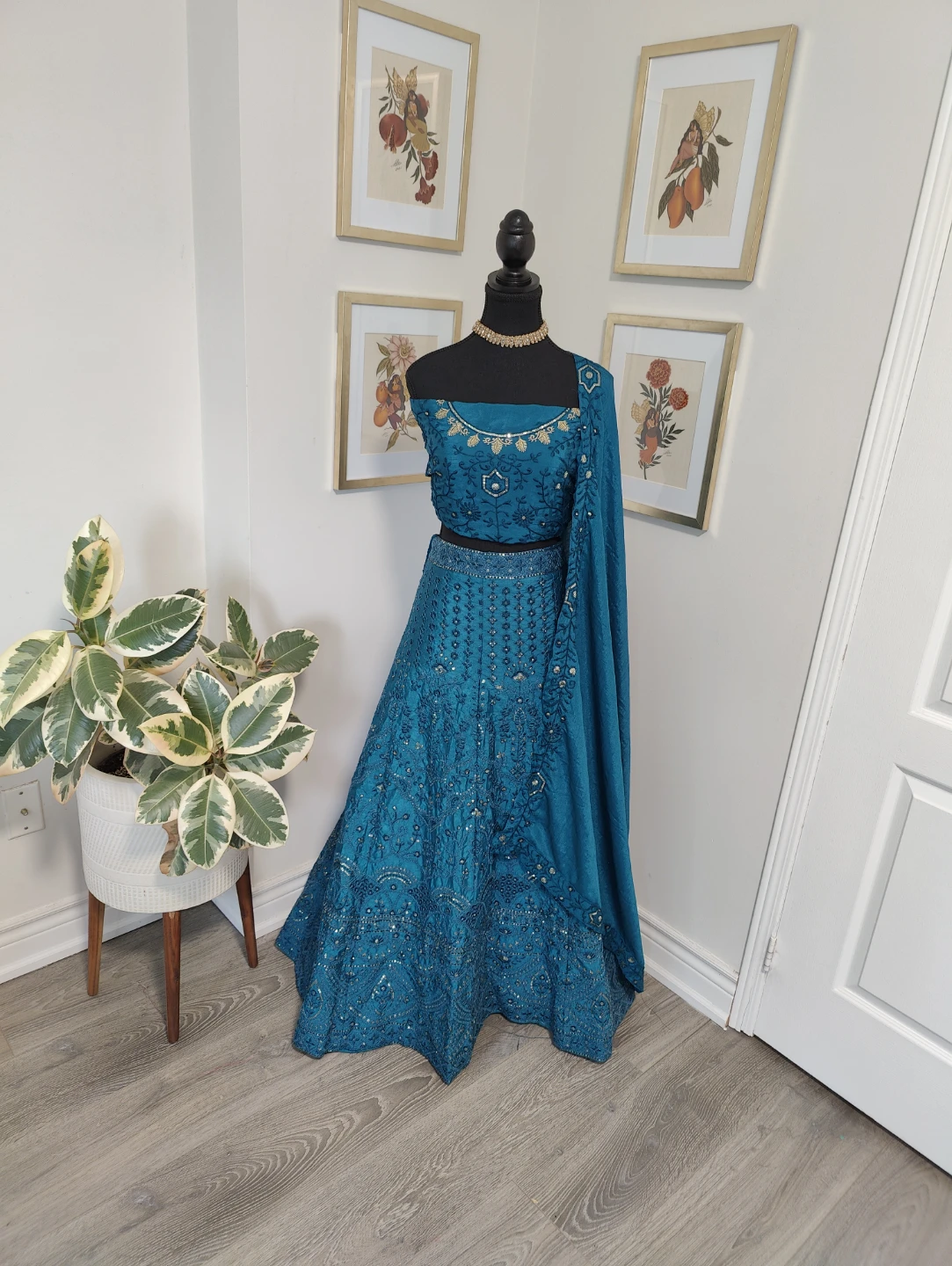 Semi stitch Blue embroidered lehenga choli with dupatta