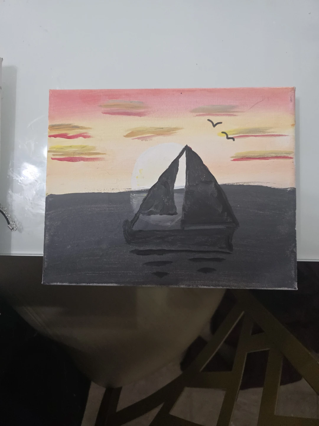 Hand-Painted Sailboat Sunset Canvas Art