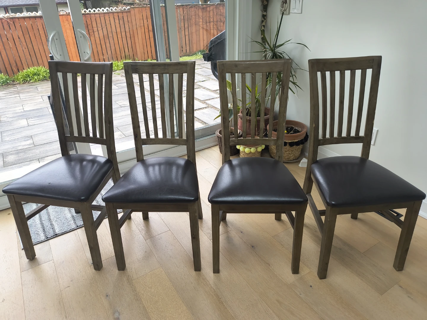 Set of 4 Wooden Dining Chairs with Faux Leather Seats