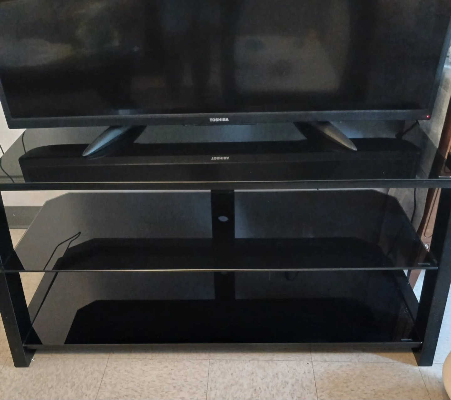 Black Glass TV Stand with 3 Shelves