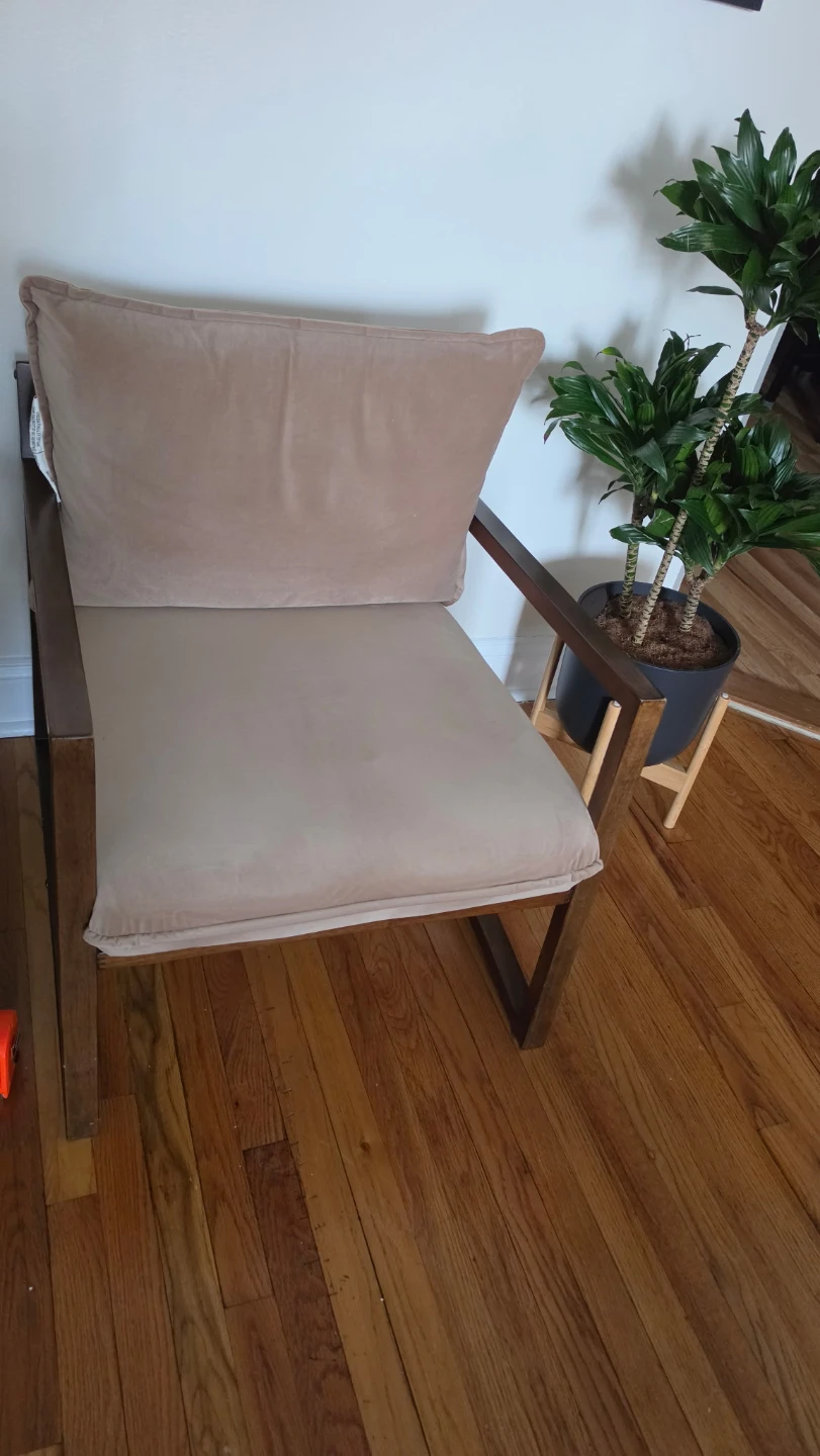 Set of 2 Tan Accent Chair with Wooden Frame