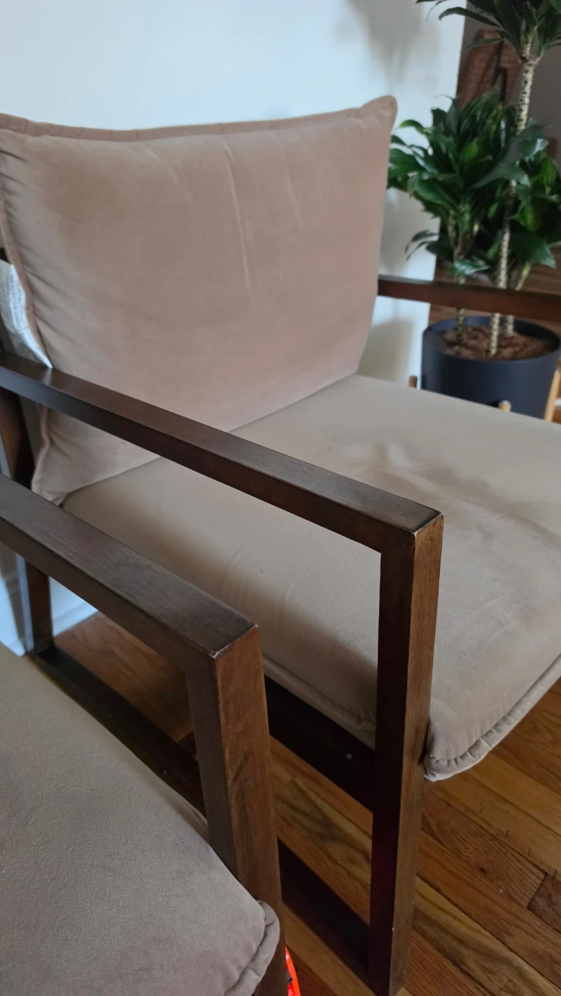 Set of 2 Tan Accent Chair with Wooden Frame - photo 2