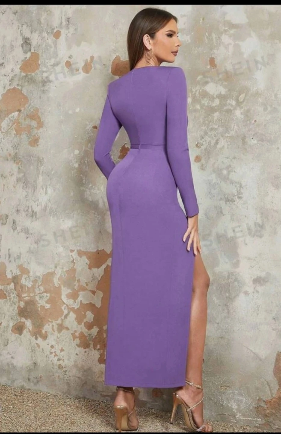 Purple Long Sleeve High Slit Dress - photo 2