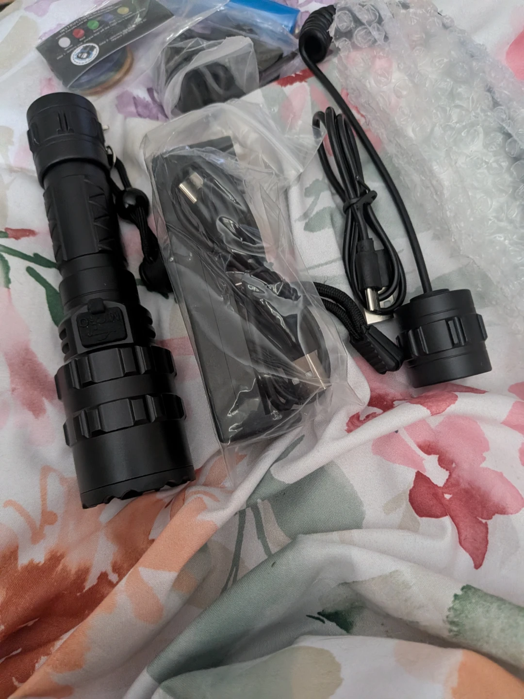 Black LED Flashlight with USB Charging Cable and Accessories - photo 2