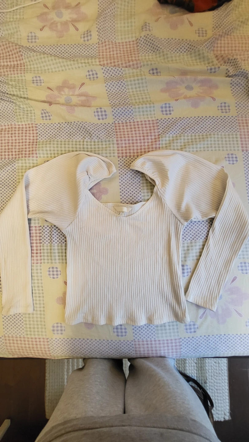 H&M Ribbed Long Sleeve Top - Cream - Size S