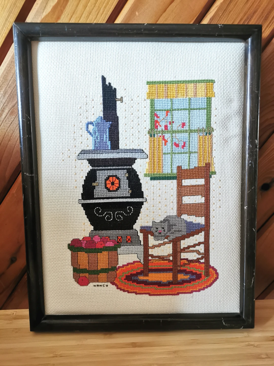 Vintage Cross Stitch Cat Cottage Scene - photo 3