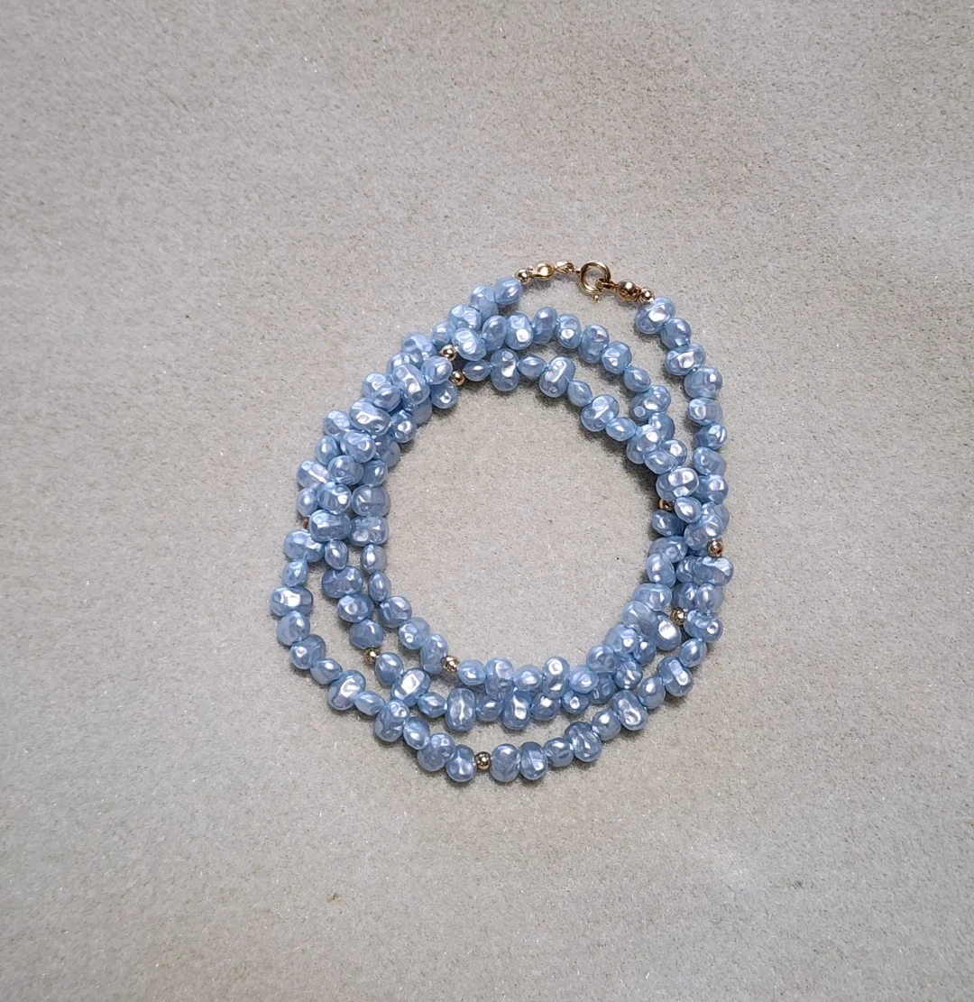 Light Blue Bead Necklace with Gold Clasp - photo 2