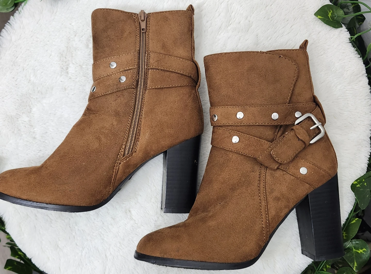 Brown Suede Ankle Boots with Buckle Detail - photo 2