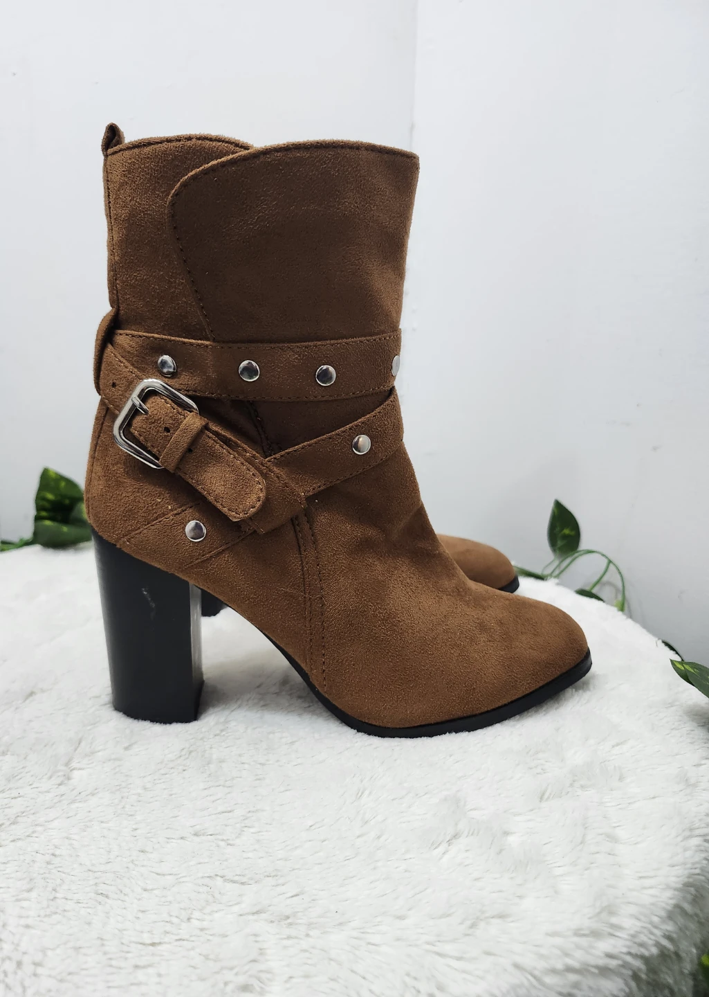 Brown Suede Ankle Boots with Buckle Detail - photo 5