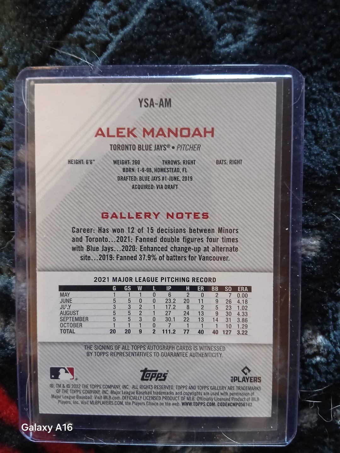 Alek Manoah 2021 Topps Baseball Card - photo 2