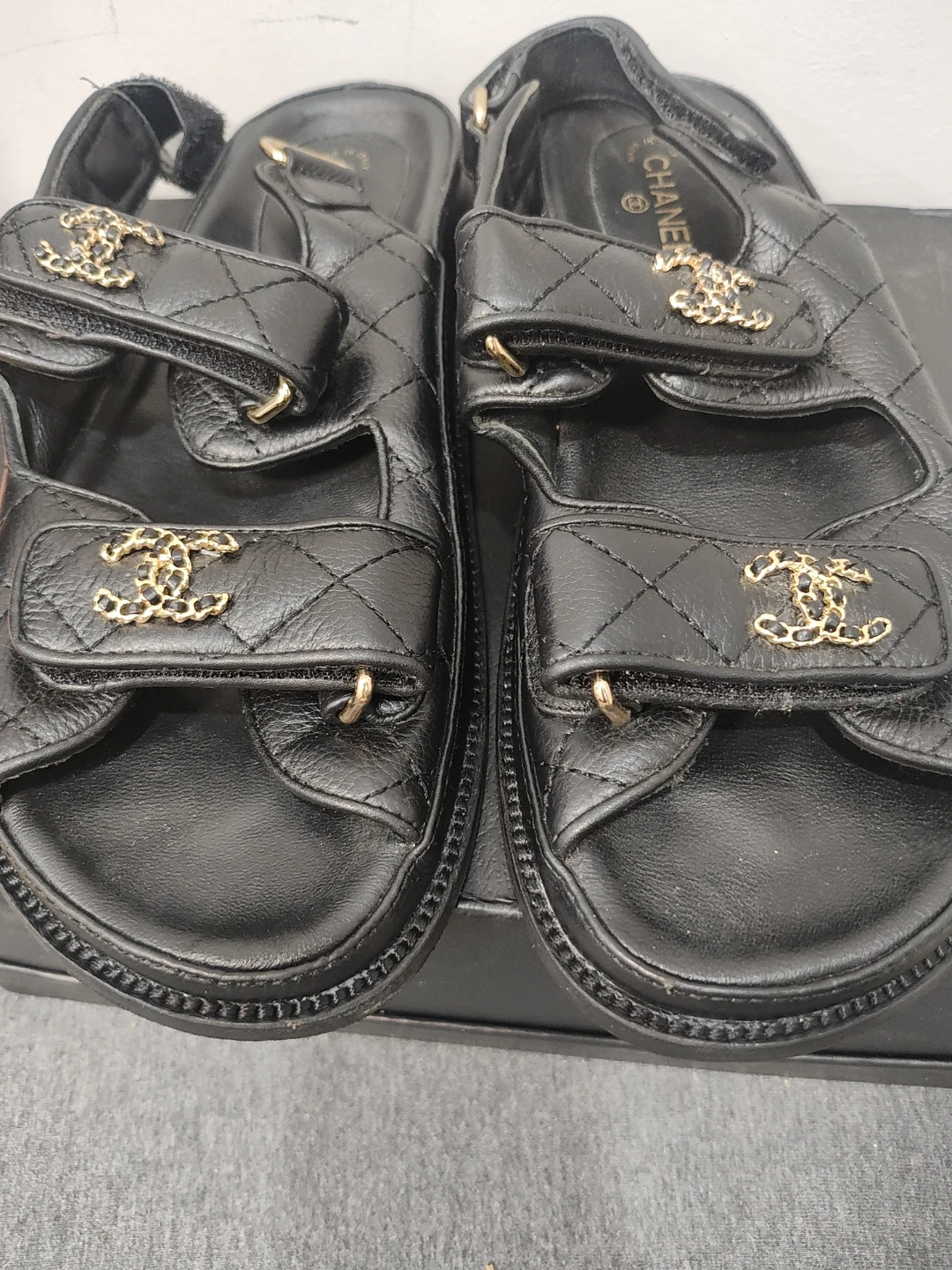 Chanel Black Quilted Leather Sandals Size 37