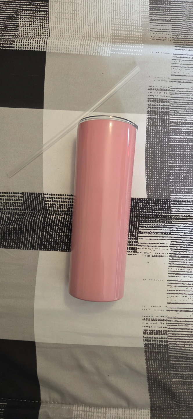 Pink Tumbler with Straw - 21cm Tall