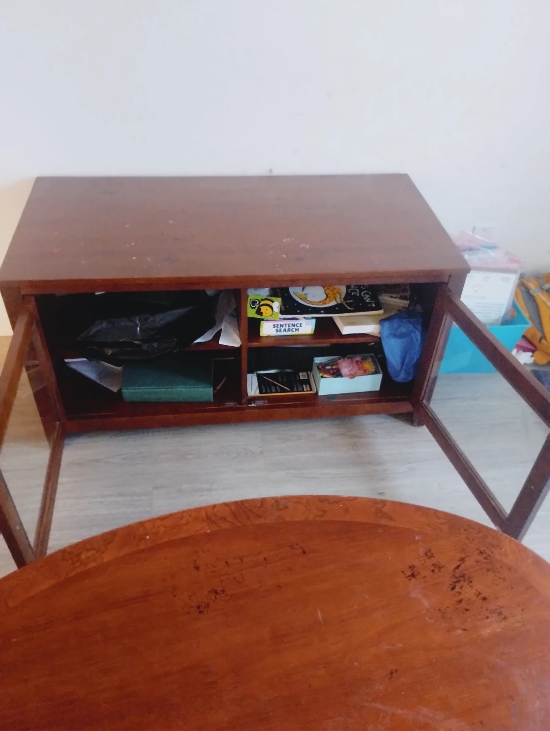 Elegant Oval Wooden Coffee Table with Matching Storage Cabinet - photo 2