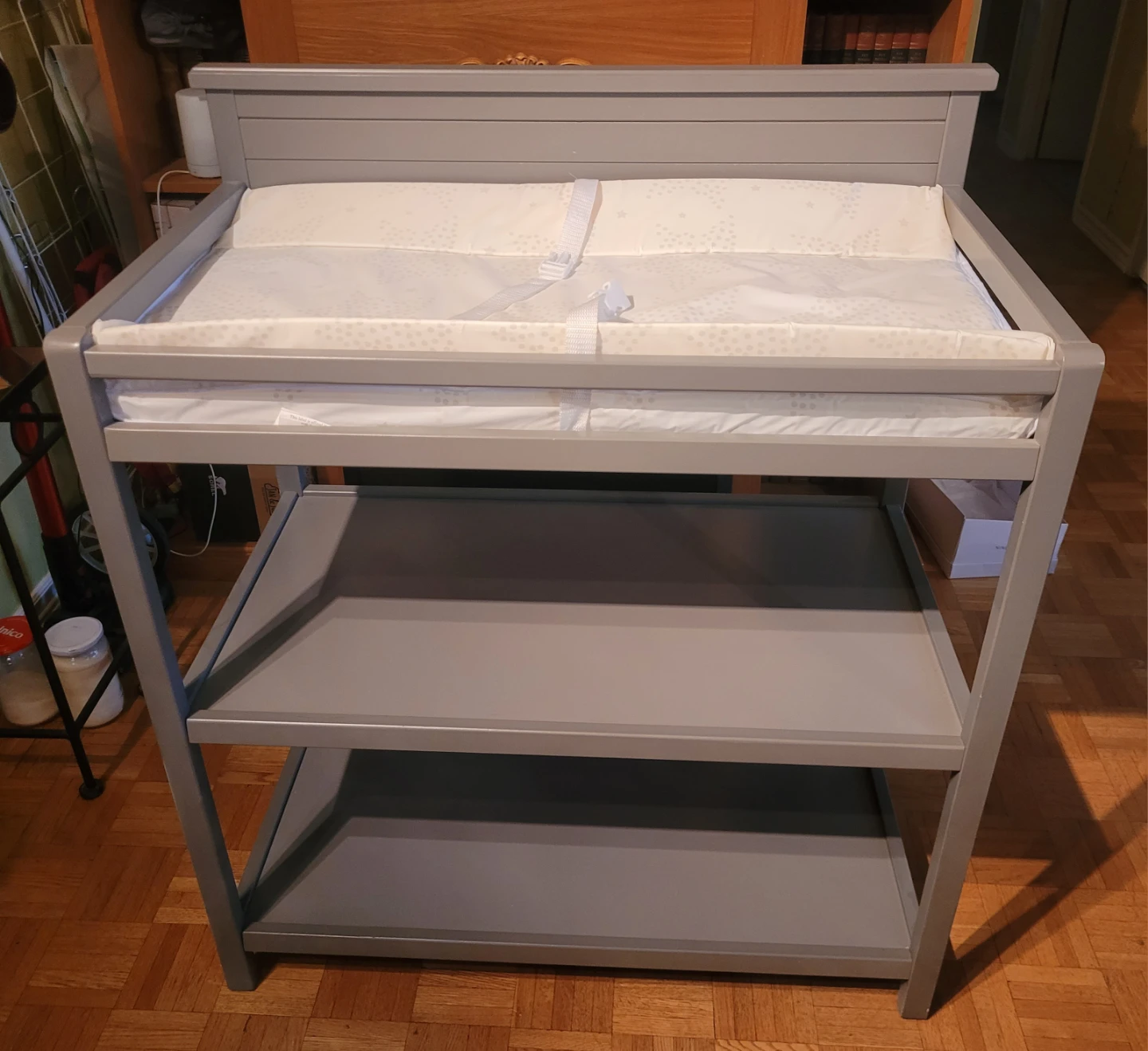 Grey Baby Changing Table with Shelves