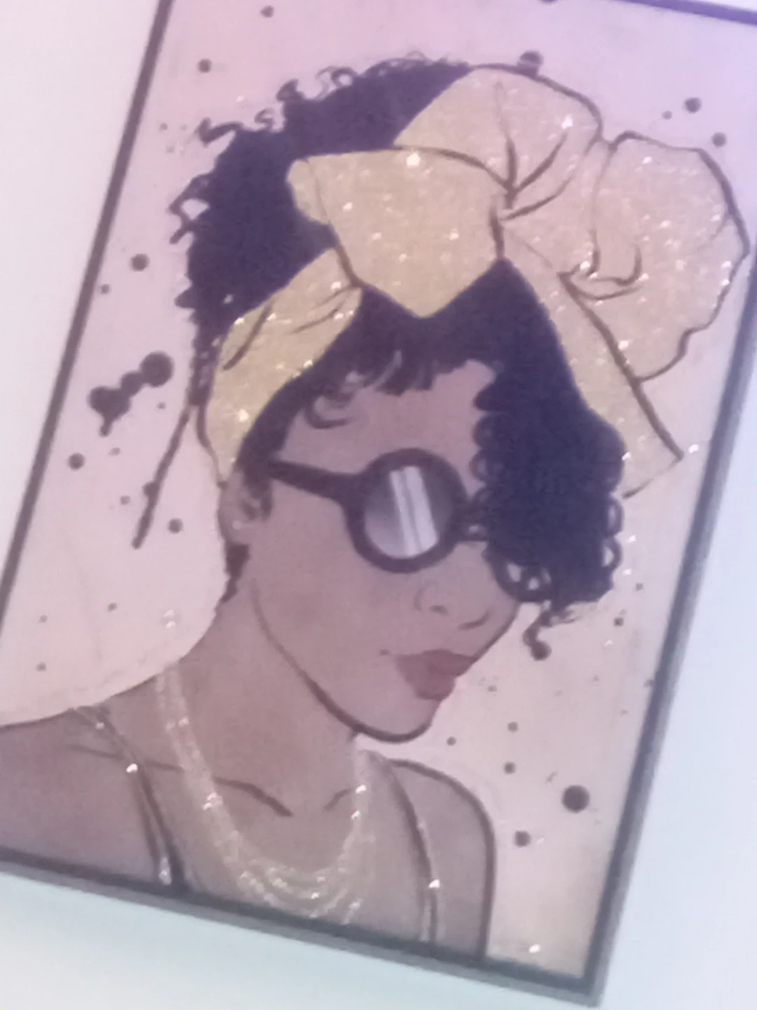 Art Print Portrait of a Woman with Headwrap and Sunglasses