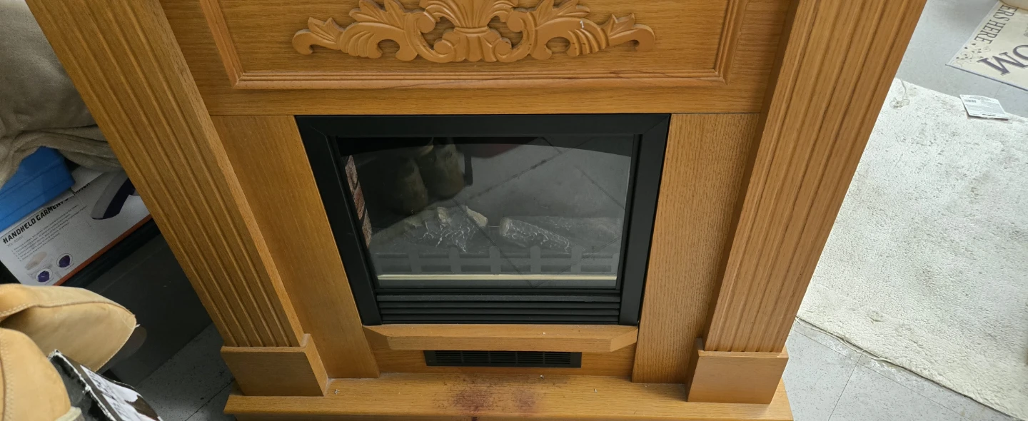 Wooden Electric Fireplace with Decorative Carving