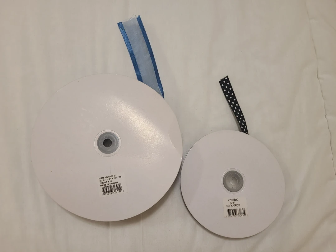 Ribbon Lot - Black Polka Dot & Blue Satin