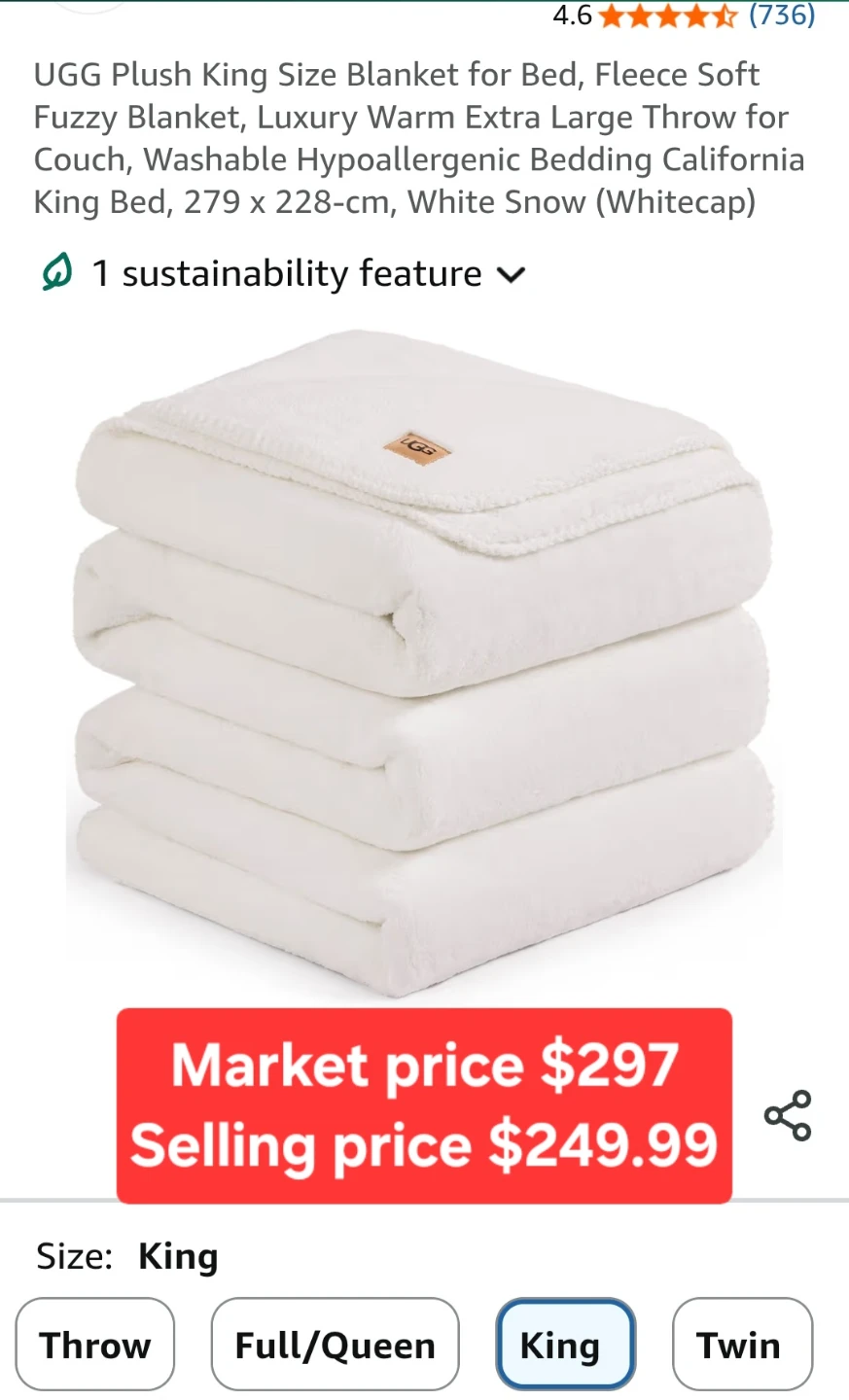 UGG Plush King Size Blanket - White