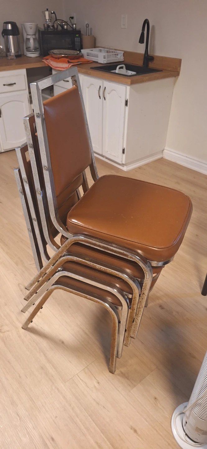 Stacking Chairs - Brown Vinyl & Metal Frame