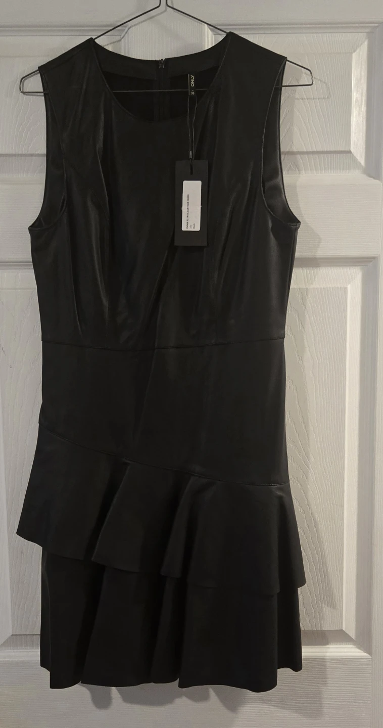 ONLY EMMA SL Faux Leather Dress Black Size 15