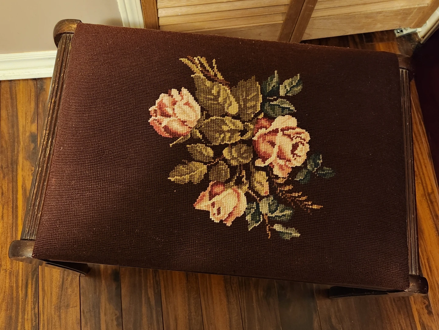 Vintage Needlepoint Footstool with Floral Design - photo 2