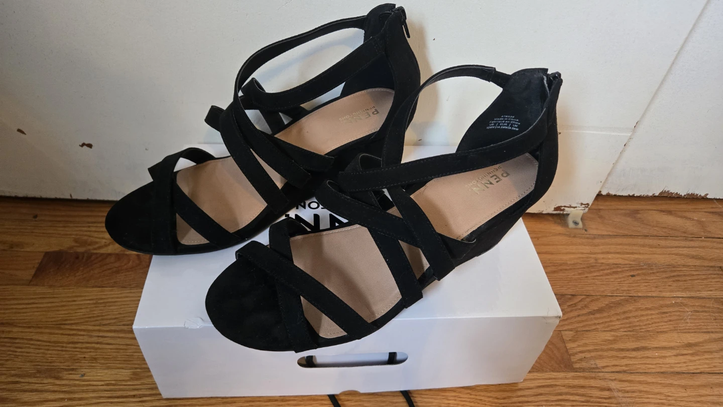 Penningtons Black Wedge Sandals - Size 12WW - photo 2