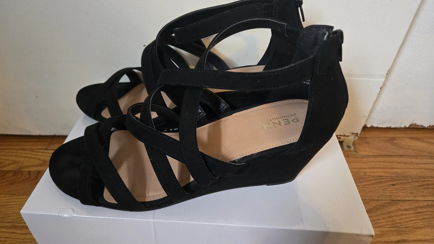 Penningtons Black Wedge Sandals - Size 12WW - photo 4