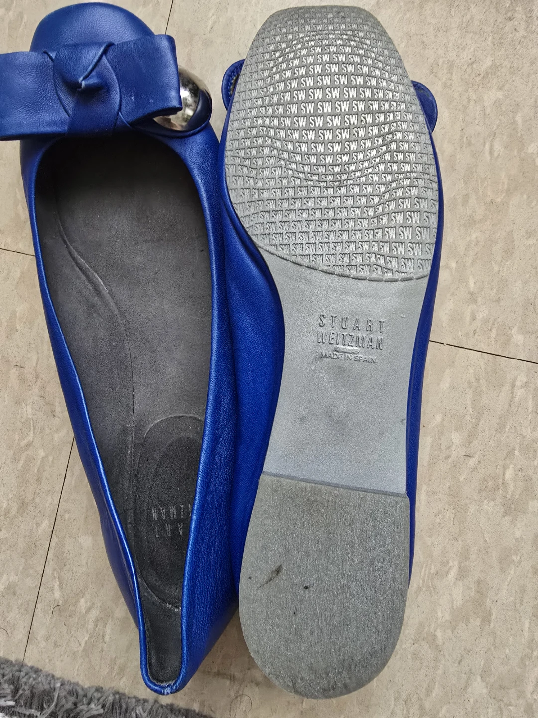 Stuart Weitzman Blue Leather Ballet Flats with Bow Detail - photo 2