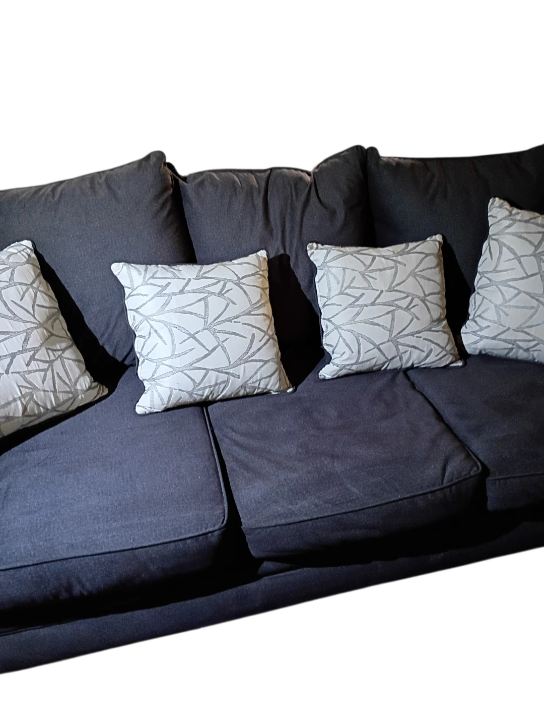 Sofa dark blue comes with decorative accent throw pillows
