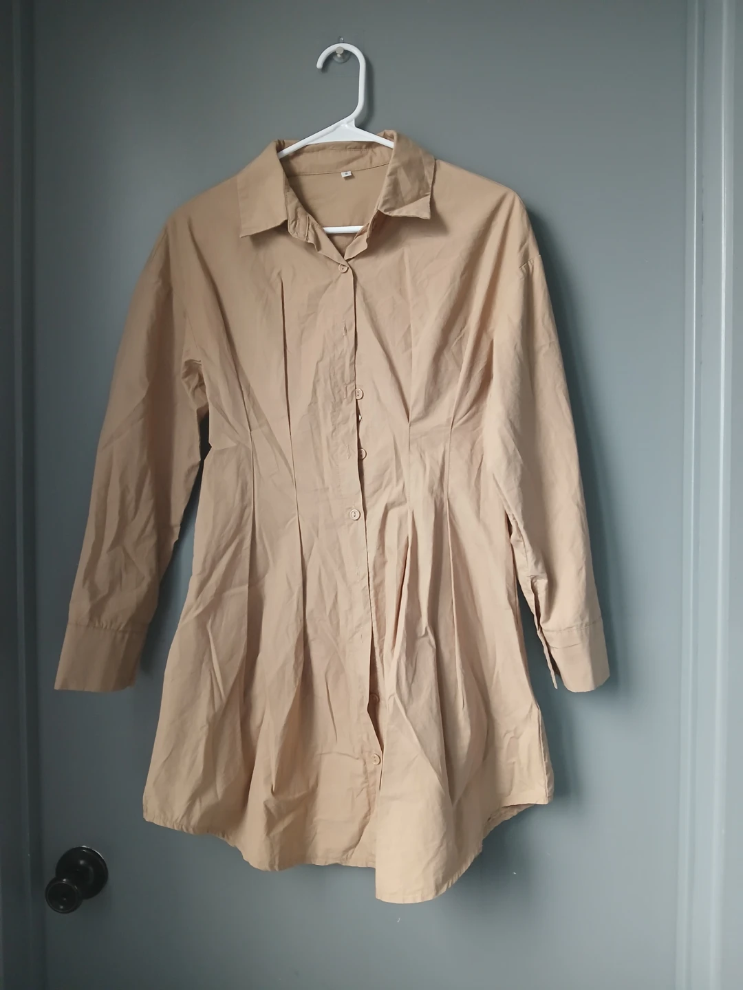 Tan Long Sleeve Collared Shirt Dress - photo 2