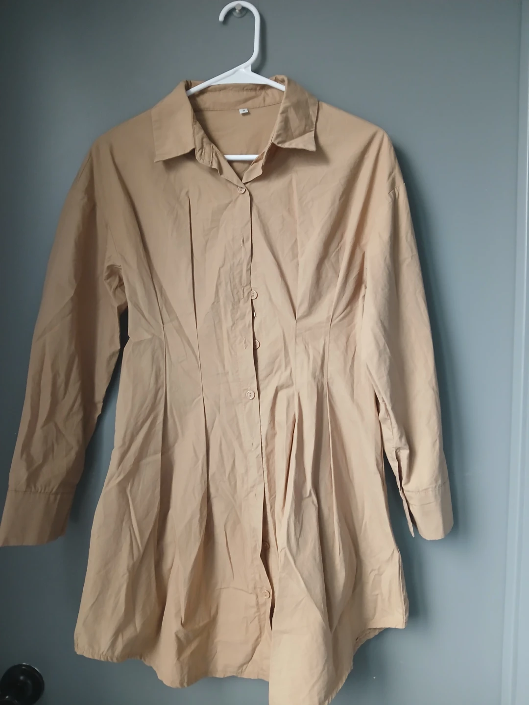 Tan Long Sleeve Collared Shirt Dress - photo 3