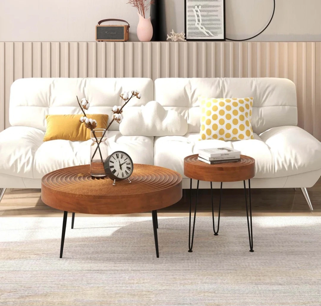 2-Piece Coffee Table Set - Natural Pine Wood & Metal Frame - photo 2