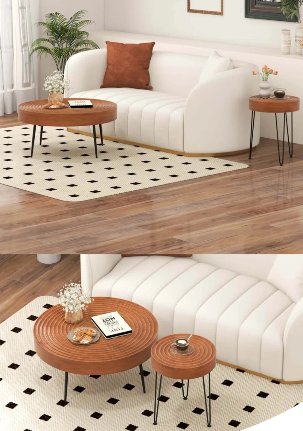 2-Piece Coffee Table Set - Natural Pine Wood & Metal Frame - photo 4