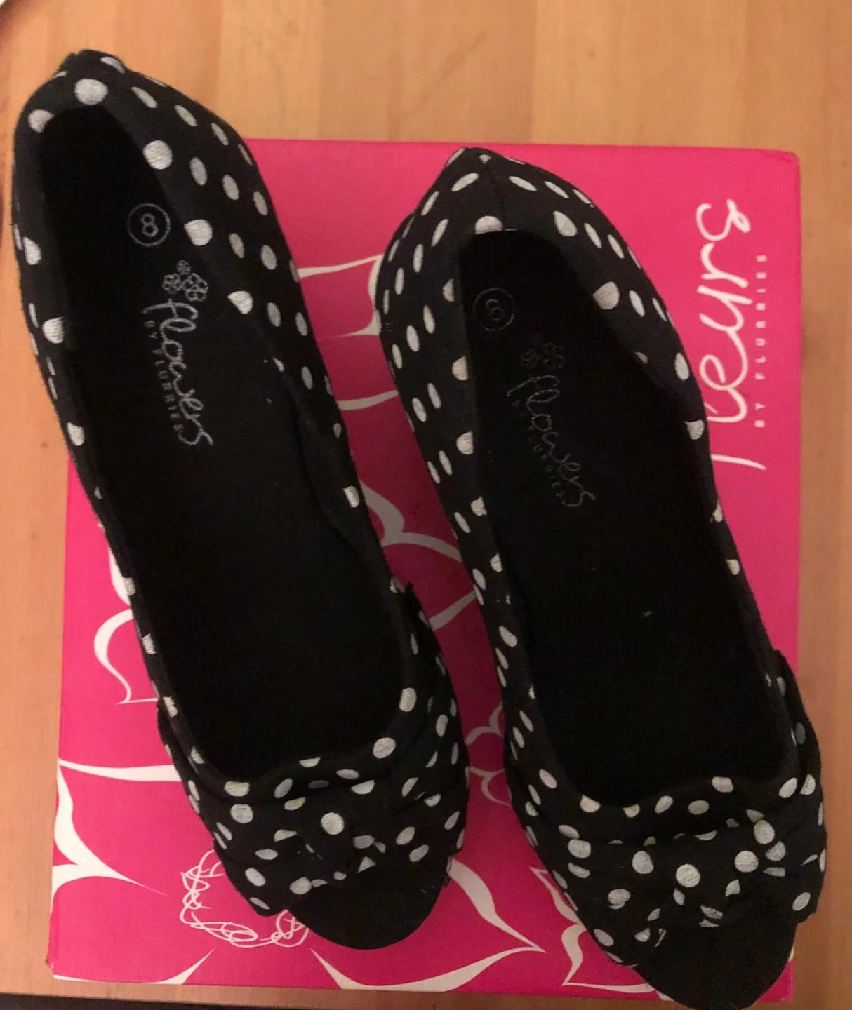 Black Polka Dot Wedge Shoes Size 8