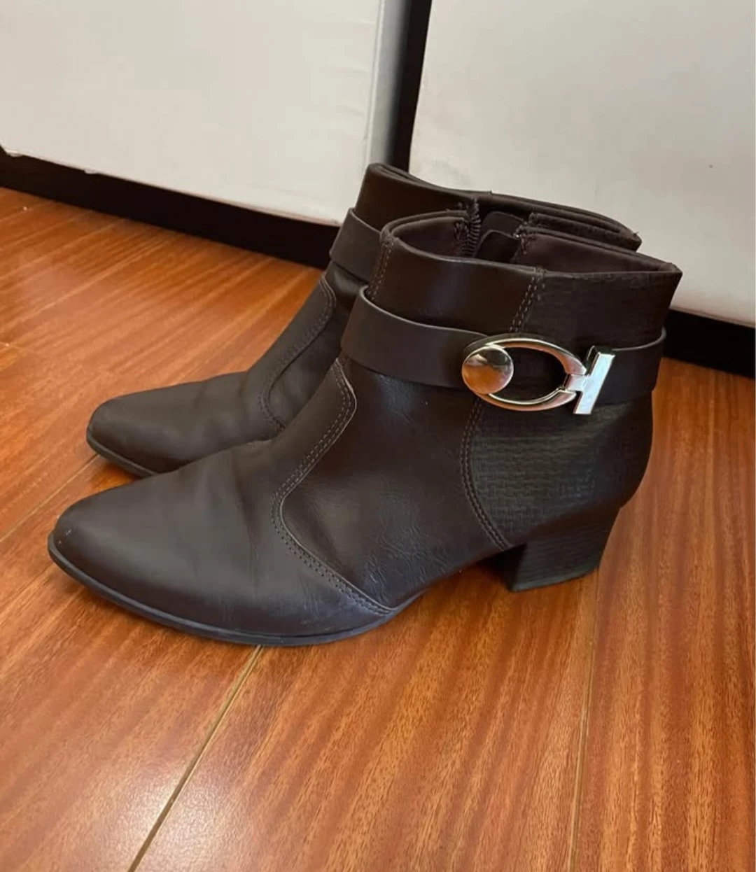 Brown Ankle Boots with Buckle Detail