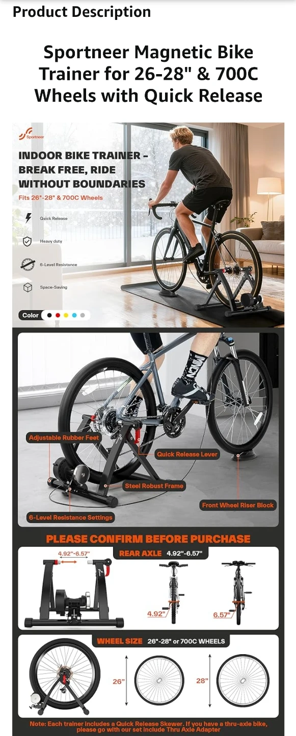 🚴‍♂️ Sportneer Magnetic Bike Trainer – 6-Level Resistance - photo 4