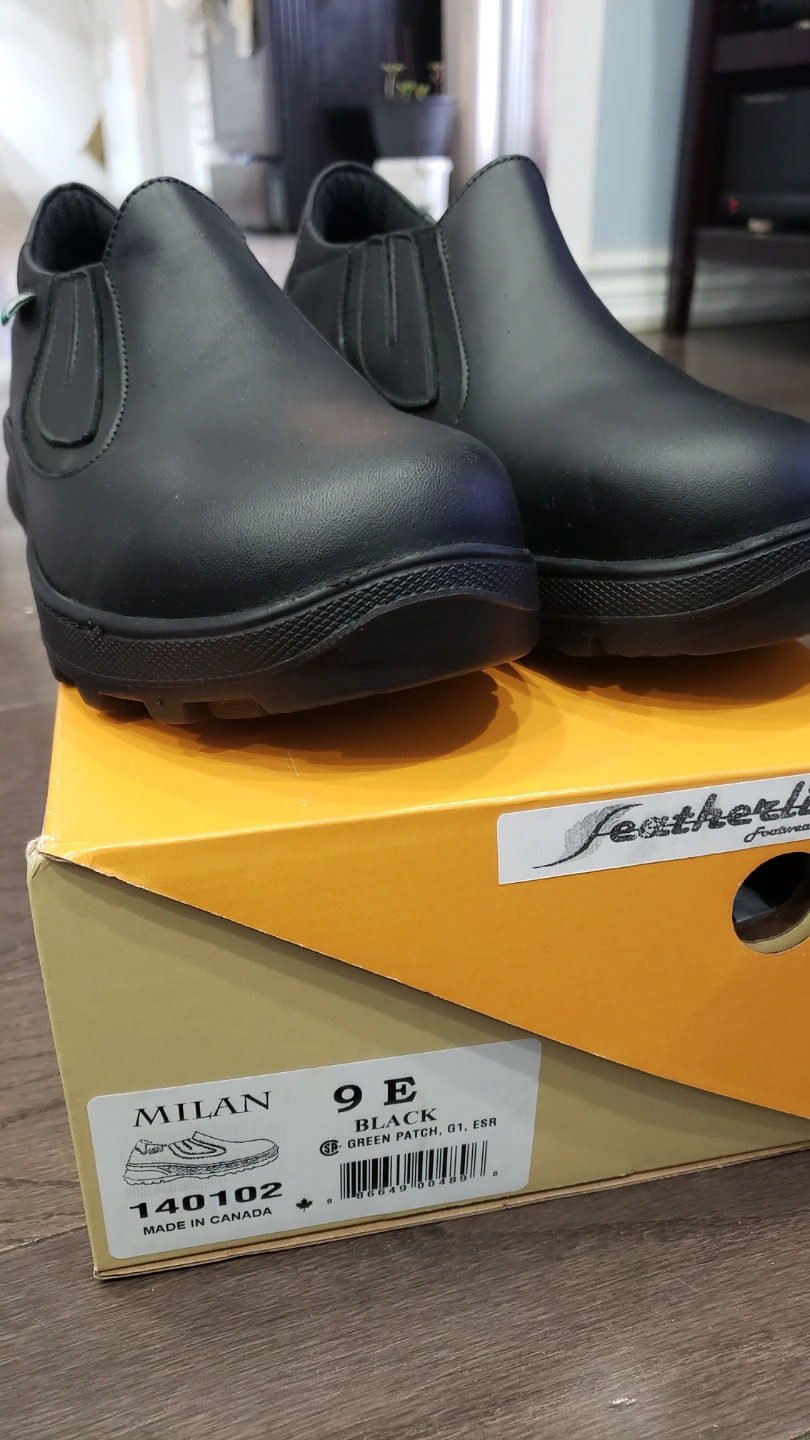 Featherlike Milan Black Slip-On Work Shoes - Size 9E