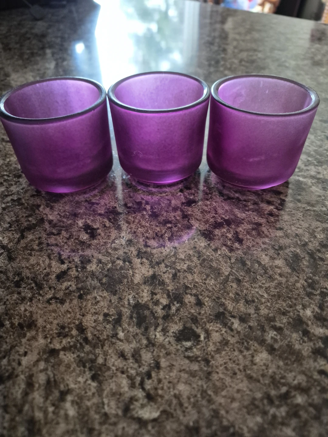 Set of 3 Purple Glass Votive Candle Holders - photo 2