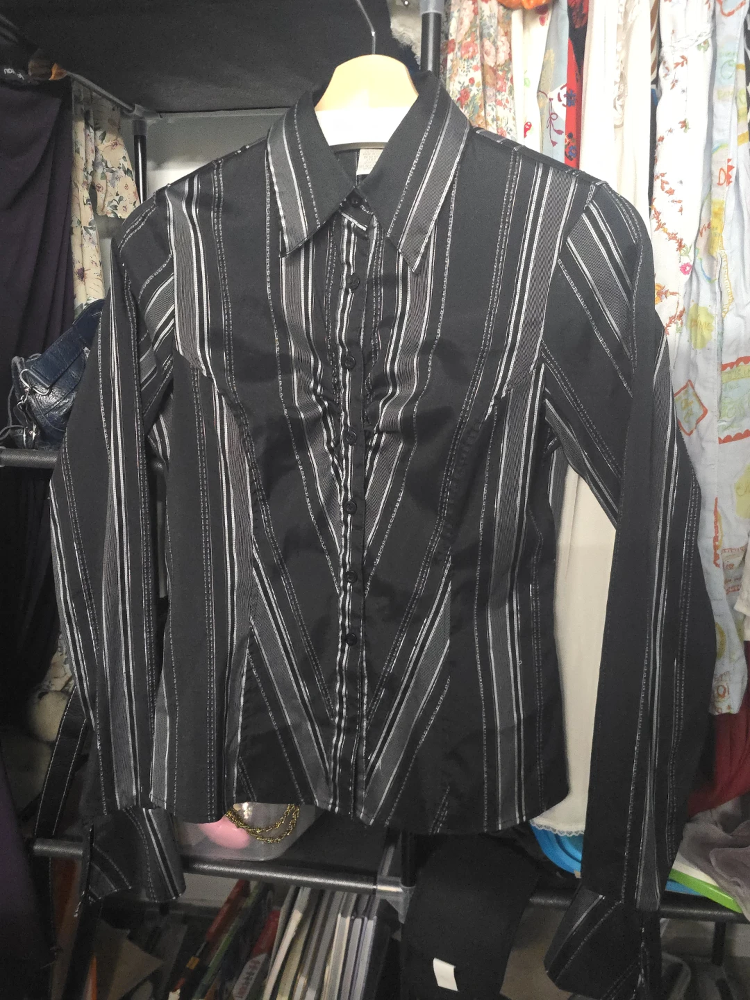 Women's Black Striped Long Sleeve Blouse