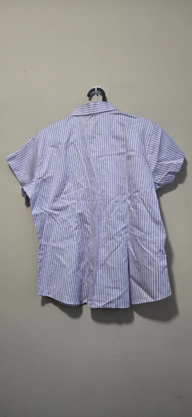 Purple and White Striped Short Sleeve Button-Up Shirt - photo 2