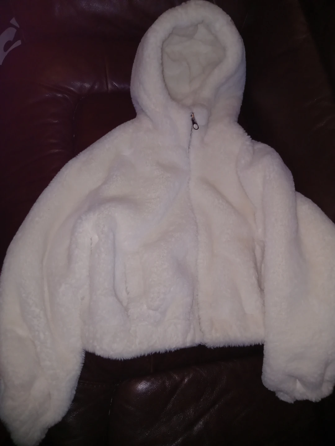 Bershka White Fleece Hooded Jacket